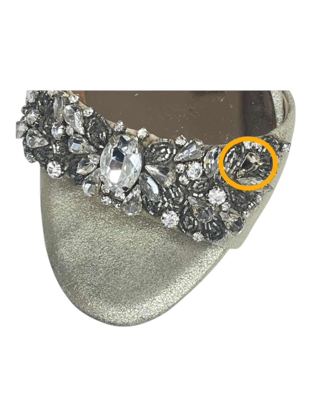 Badgley Mischka ❧ Barby Crystallized Heeled Sandals ❧ Gold Shimmery Leather ❧ 8M - Picture 13 of 16